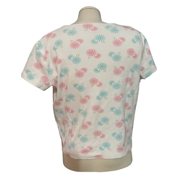 Kim Rogers Vintage White Floral Daisy Baby Tee Shirt Sz Petite Large Womens Pink - Picture 6 of 10